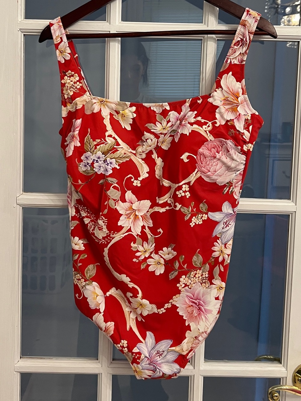 GOTTEX Women’s Red Floral Square Neck One Piece Swimsuit Plus 16W